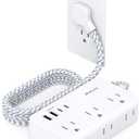 Power Strip Extension Cord - 6 Outlets and 4 USB (2 USB C), Braided Cord with Ultra Thin Flat Plug, Wall Mount, Overload Protection, Travel, Cruise Ship, Dorm Room Essentials (5FT, White)