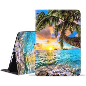 WEUIUJKILO Case for iPad (A16) 11th Generation 11 Inch 2025, iPad 10th Generation 10.9 Inch 2022, Slim PU Leather Folding Stand Smart Cover with Auto Sleep/Wake, Shore Palms Tropical Beach