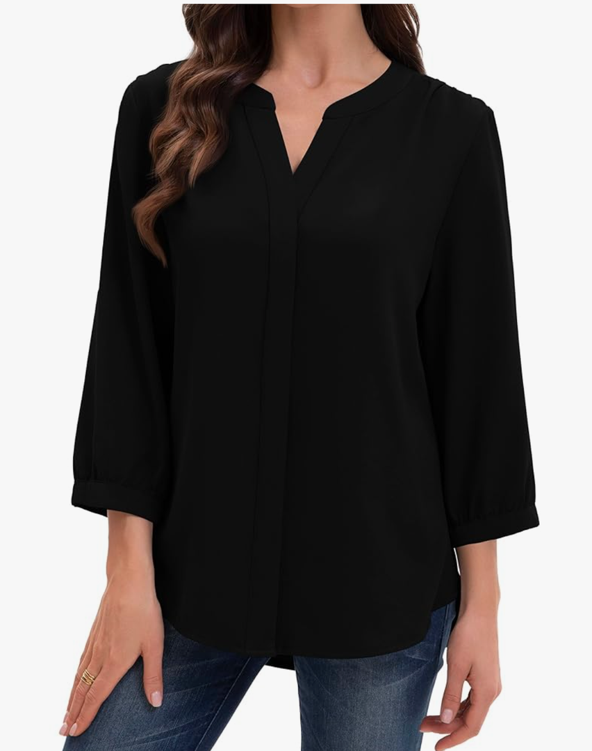Women's 3/4 Sleeve V Neck Tops Casual Button Down Shirts Business Work Chiffon Blouses 2025 Size XL