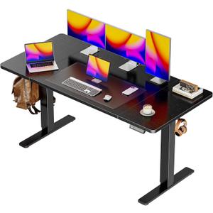 Huuger 55 x 28 Large Electric Standing Desk, Height Adjustable Computer Desk, 27.6" Deep Desktop, Stand up Gaming Office Table with 2 Hooks, 3 Preset Heights, for Home Office, Black (55*28 inch (no outlets))
