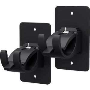 2 Pieces Self Adhesive Curtain Rod Bracket, Universal Plastic Curtain Rod Holders, No Drill Curtain Rod Brackets Curtain Rod Hooks for Bathroom, Bedroom, Livingroom, Kitchen (Black)