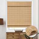 Cordless Bamboo Roman Shades, Light Filtering Bamboo Shades Blinds Window Treatment Roll Up Blind for Windows, 43" W x 64" H, Natural