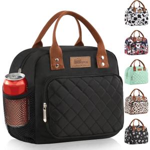 Buringer HOMESPON Lunch Bag for Woman Man Adults with Front Pocket Insulated Lunch Tote Lunch Box Container for Work Picnic or Travel (Black with Side Pockets)