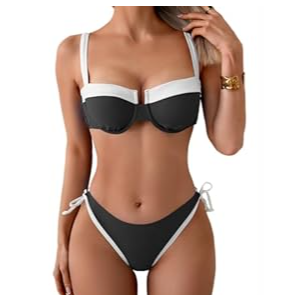 Eomenie Bikini Set for Women Underwire Push Up Two Piece Bathing Suit Color Black Swimsuit Swimwear Small