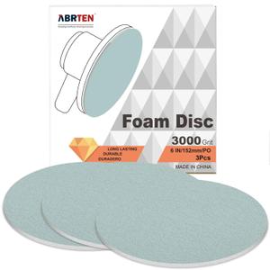 6-Inch P3000 Foam Wet Sanding Discs, Hook & Loop for Clear Coat Leveling & Paint Refinement, Uniform Scratch Pattern, Low Heat, ABRTEN Basalt Series, 3Pcs/Box