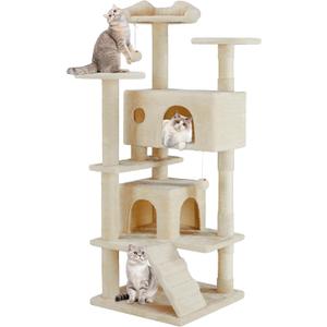 Cat Tree 54 Inch, Multi-Level Cat Tower with Condo, Perches, Sisal Scratching Posts and Climbing Ladder, Pet Play Toy Balls House for Indoor Cats, Beige