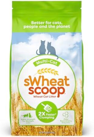 sWheat Scoop Natural Wheat Multi-Cat Litter, Superior Clumping with Odor Neutralizing Enzymes, 25 Pound Bag