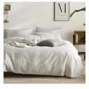 JELLYMONI Striped Duvet Cover Set - Twin Size 100% Cotton - 2PCS White & Grey Vertical Stripes Bedding - Hidden Zipper Closure & 8 Corner Ties - Breathable Comforter Cover for Bedroom