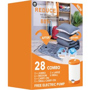 28 Pack Vacuum Storage Bags with Electric Pump, Space Saver Bag for Clothes, Mattress, Blanket, Duvets, Pillows, Comforters, Travel