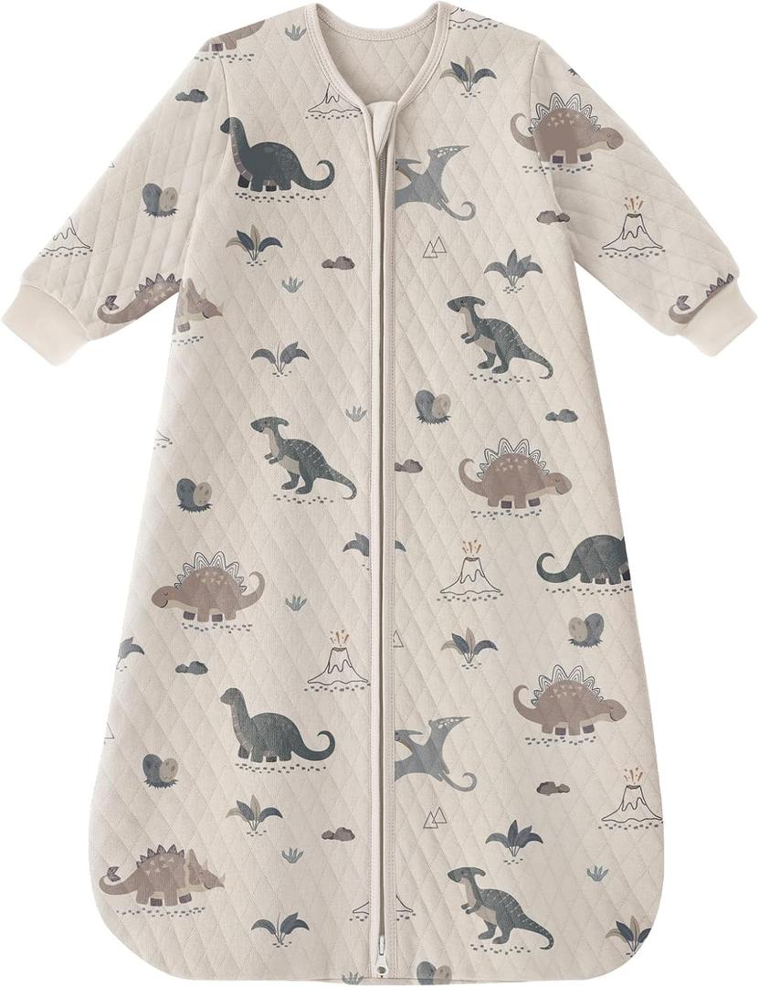 Yoofoss Baby Sleep Sack 1.0 Tog Long Sleeve Sleep Sack (6-12 Months, Khaki Dinosaur)