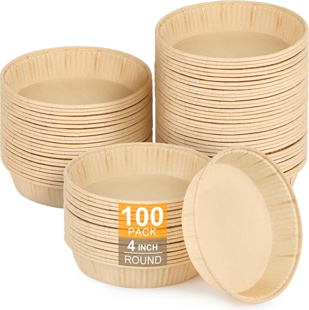 100 Pcs Mini Tart Pans for Baking, 4 Inch Disposable Paper Pie Pans for Individual Small Pies, Tarts, Quiche, Cakes, Breakfast Sandwiches, Desserts, Cinnamon Rolls