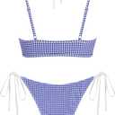 ZAFUL Women's Polka Dot Bikini Set Double Layer Halter Swimsuit Colorblock Side Tie 2 Piece Bathing Suit (Blue, L)