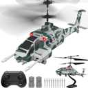 LM19-F Army Apache RC Helicopter with 10 Missiles, 2.4GHz Remote Control Helicopter, Military Helicopter for Beginners and Adults, LED Lights, Altitude Hold, One-Key Take Off, Indoor Friendly (Green)