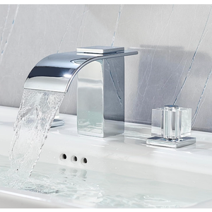 BANGPU Waterfall Bathroom Faucet 3 Hole Crystal Bathroom Sink Faucets Widespread Waterfall Bathroom Vanity Faucet with Crystal Handles 8 Inch Basin Mixer Tap, Chrome