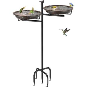 Metal Bird Bath for Outside, Vintage Freestanding Birdbaths Feeder Bowl, Stable & Easy to Clean Birdfeeder for Outdoors Garden Yard Lawn Decor (Retro Brown)