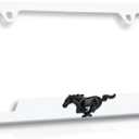 Ford Mustang Plastic License Plate Frame Tag Holder with 3D Emblem (WHITE)