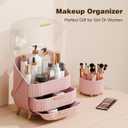lurcns Makeup Organizers and Storage Make up Organizer for Vanity Cosmetics Skincare With Lid and Drawers Display Cases for Countertop Bathroom Women Teenager Girl Gifts(Pink) no brush holder