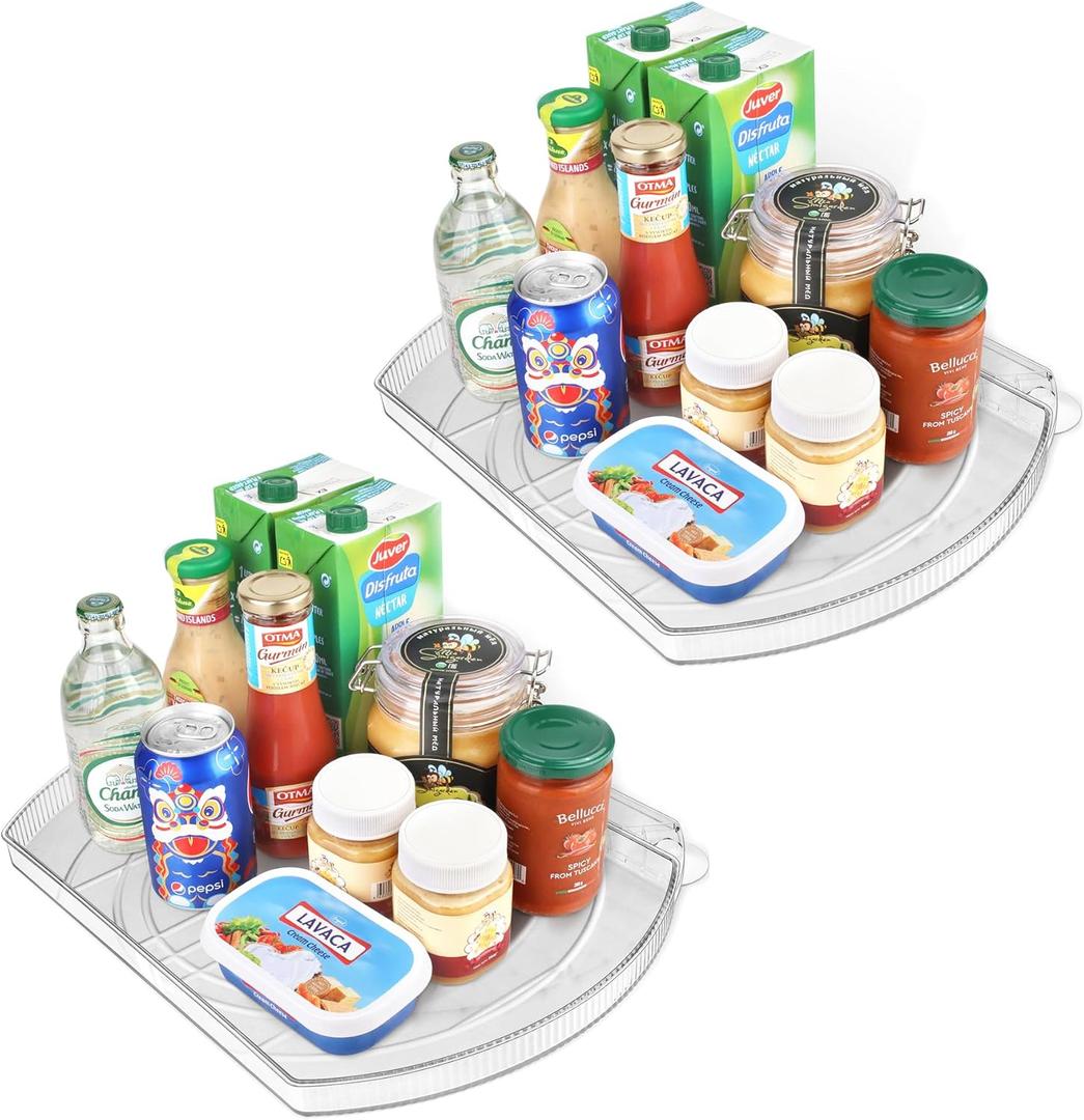 FIRJOY Lazy Susan Turntable for Refrigerator, Square Turntable Organizer for Fridge Cabinet, Pantry, Countertop | 16.5" x 11.1" (Rectangle 2 Pack - Clear)