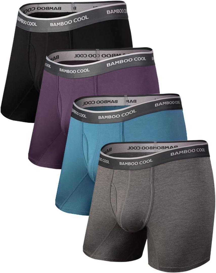 BAMBOO COOL Men's Underwear Boxer Briefs Soft Breathable Underwear (4 or 7 Pack) (XX-Large, 10-dark Gray/Midnight Blue/Purple/Black(4 Pack))