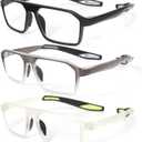 REAVEE 3 Pack Sport Reading Glasses for Men Women, Lightweight Blue Light Blocking Readers with Detachable Temples (Black/Grey/Clear 1.5)
