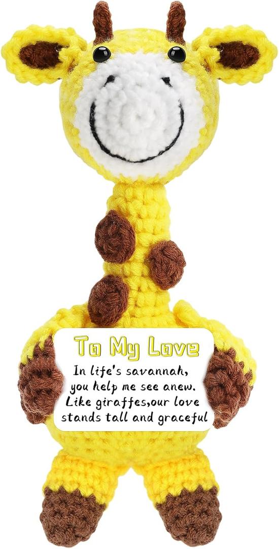 Handmade Positive Crochet Animals Gifts for Her/Him/Women/Men, To My Love Emotional Stuffed Giraffe Thank You Present Gift for Anniversary, Weeding, Christmas, Valentines, Birthday and Special days