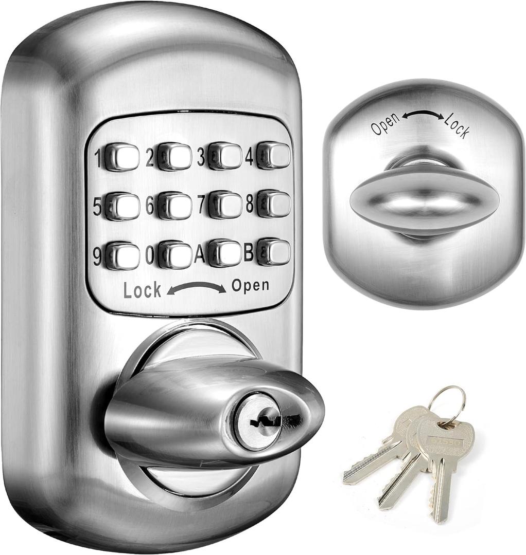 Keyless Deadbolt Keypad Entry Door Lock Zinc Alloy Sabbath Lock 100% Mechanical Shabbos Lock- No Risk of Low Power, Silver