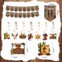 Western Party Decorations Wild West Yee Haw Banner Western Table Centerpiece Ceiling Streamers Hanging Swirls Cowboy Themed Birthday Party Supplies (Brown)