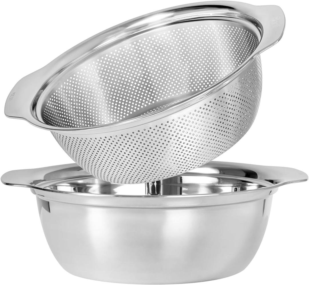 304 Stainless Steel Microporous Colander with Handle, Rice Washers Microporous Strainer Set For washing vegetables, fruits and rice, and draining cooked pasta. (5qt)
