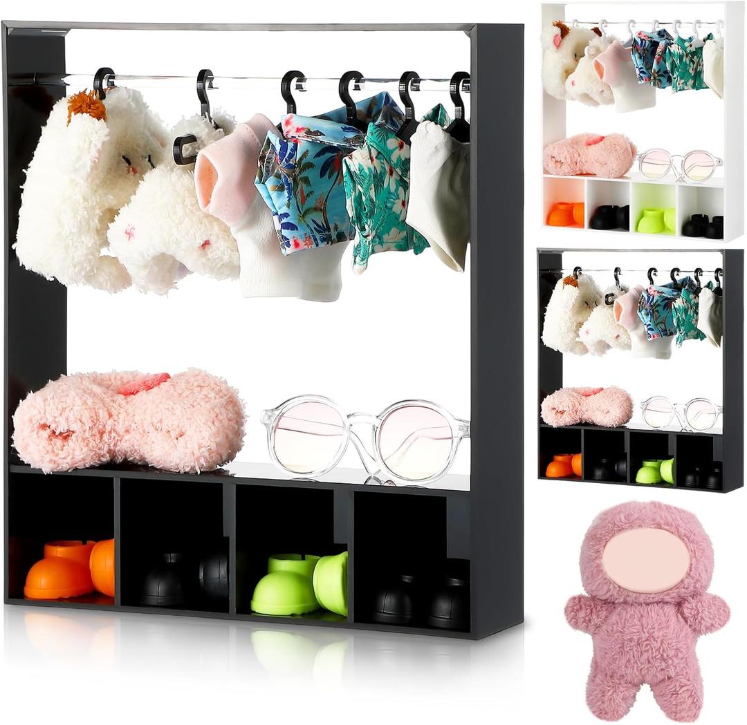 Simgoing 17cm Doll Clothes Closet with 13 Hangers Clothes Storage for Figures Wardrobe Furniture Accessories 17cm Doll Accessories Display Box Portable Storage for Dollhouse(Black)
