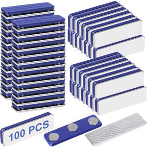 50 Pcs Name Tag Magnets Magnetic Name Badge Holders ID Fastener Clip with 3 Neodymium and Adhesive Backing for Uniform Jackets (Navy Blue)