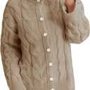 Saodimallsu Womens Cable Knit Cardigan Sweaters Long Sleeve Button Down Crewneck Casual Loose Fall Sweater Coats (Beige, M)