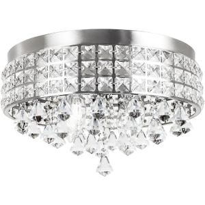 Kira Home Gemma 15" Modern Chic 4-Light Crystal Flush Mount Chandelier + Round Metal Shade, Dimmable, Brushed Nickel Finish