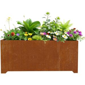 Metal Planter Box, Large Outdoor Rectangle Planters with 6 Drainage Holes & Raised Bottom, Cor Ten Steel Planter for Patio, Garden, Porch, 36" L x 15" W x 15" H