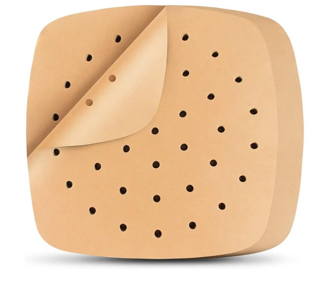 Air Fryer Liners, 200Pcs Square, 8.5 Inch Perforated Parchment Paper Sheets for Baking, HOFHTD Parchment Paper for Air Fryer and Bamboo Steaming Basket (Unbleached)