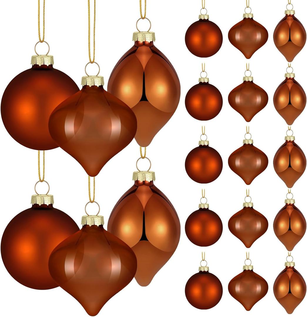 15 PCS Brown Christmas Glass Balls Ornaments Set 3.15 Inch Shiny Pendant Balls Decoration Colorful Hanging Glass Bulbs Bulk Christmas Baubles for Xmas Tree Home Party Festive Decorative Supplies