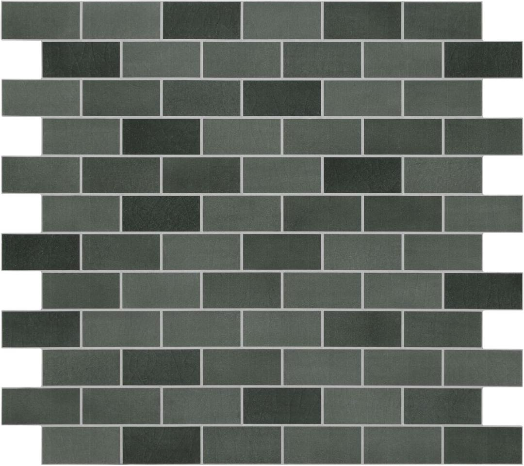 10-Sheet Subway Peel and Stick Backsplash Tile, 11.3" x 10.8" Green Mixed Stone Composite Handmade Looks Self Adhesive Waterproof Wall Tile, Stick on Tiles for Kitchen Bathroom Shower Fireplace