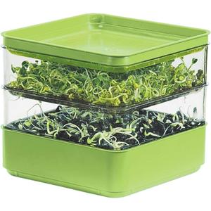 Gardens Alive! Seed Sprouter Kit, Two Tier Stackable Seedling Starter Tray with Lid, Microgreens Propagator Mini Plant Grow Trays, Germinate Seeds Indoors, Healthy Snacks, Bean Sprouts, Soil Free