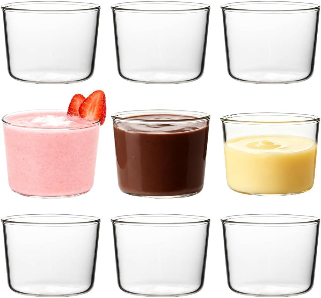 9 Pack Small Glass Dessert Bowls, 8 Oz Clear Pudding Custard Cup, Clear Glass Prep Bowls Mini Bowls for Snacks, Parfaits, Puddings, Cakes, Ice-creams, Fruits