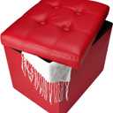 Storage Ottoman, Folding Foot Stool with Thicker Foam Padded Seat Small Leather Storage Ottoman Bench Foot Rest for Living Room Foldable Coffee Table 17x13x13in,Red