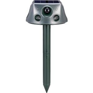 Ultrasonic Solar Animal Repeller for Yard, 6 Modes Outdoor Animal Repellent with PIR Motion Sensor & Flashing Light, Animals Deterrent for Squirrel Bird Deer Cat Skunk Dog for Yard Garden