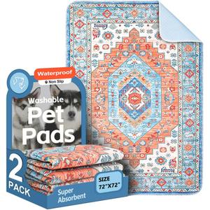 Washable Pee Pads for Dogs, 2 Pack Reusable Puppy Training Pads 72"x72" Super Absorbent Waterproof Dog Training Pads, Non-Slip Potty Pads, Whelping Pads Litter Mat Orange/Mix