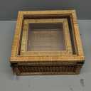 Creative Co-Op Modern Decorative Square Woven Rattan and Wood Display Boxes with Glass Top, Set of 2 Sizes, Natural Finish