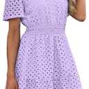 RUMIA Womens Dresses 2026 Summer V Neck Eyelet Lace A Line Short Dress, M