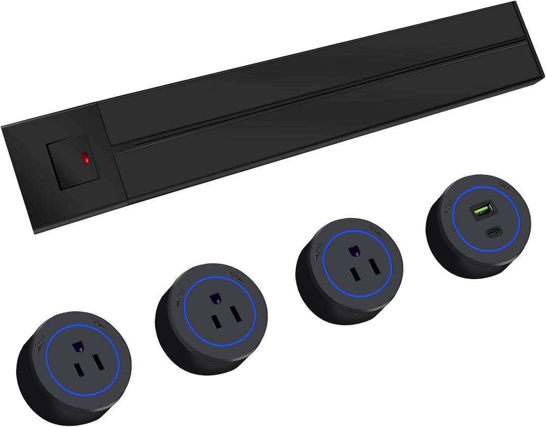Track Outlet; Removable Electrical Outlet Track System, 19.68 inch Power Track 8000w, 3 AC Outlet adapters 1875W,USB-C PD 20W Supercharging for Home Kitchen, Living Room, Office- Black