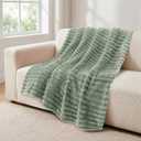 Vessia Flannel Fleece Throw Blanket for Couch,Sofa,Bed, 300GSM Striped Sage Green Throw Blanket for Adults and Kids, Super Soft Warm Cozy Lightweight Home Decor for All-Season, 74"x48"