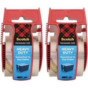 Scotch Heavy Duty Shipping Packaging Clear Tape, 1.5" Core, 1.88" x 22.2 Yard, Red Dispenser (142) (Pack of 2)
