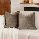 Luxurious Velvet Throw Pillow Covers 20x20 Set of 2 Decorative Pillow Covers Solid Square Cushion Case for Sofa Couch Bedroom Farmhouse, Brown