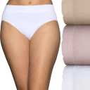 Vanity Fair Women's Seamless Underwear, Light Smoothing, No Pinch No Show (9, Hi Cut - 3 Pack - Quartz/White/Neutral)