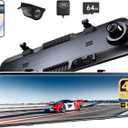 Pelsee P12 Plus 4K Rear View Mirror Camera with ADAS and BSD, 5.8GHz WiFi Mirror Dash Cam Front and Rear, Backup Camera for Car, GPS, 64GB Card Included, WDR Night Vision, Voice Control, 12" Display