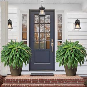 49 Artificial Ferns for Outdoors Planter, 128 Leaves per Fern, Set of 2, Large Lush Fake Boston Ferns Hanging Plants, UV Resistant Faux Greenery for Porch Patio Garden Home Decor Indoor Outdoor